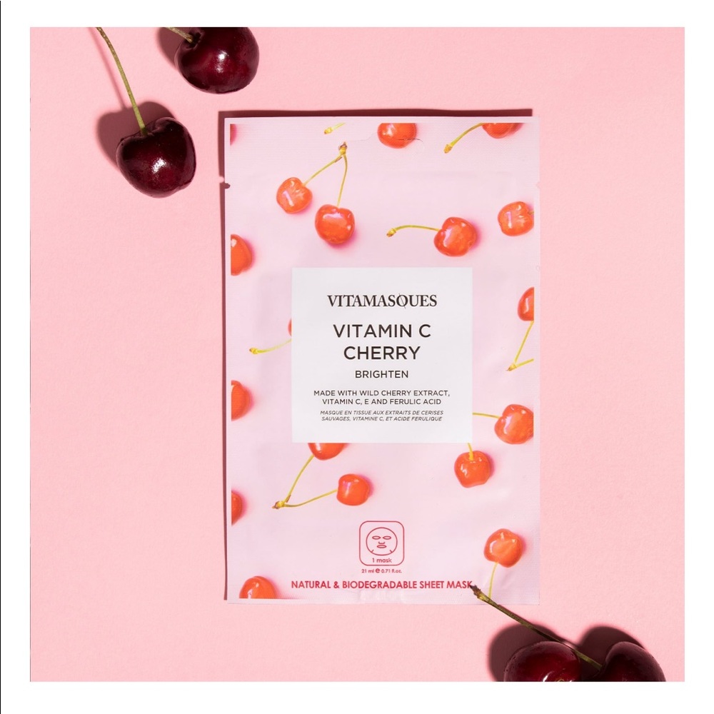 Vitamasques Biodegradable Vitamin C & Cherry Mask, Brighten, One Sheet Mask